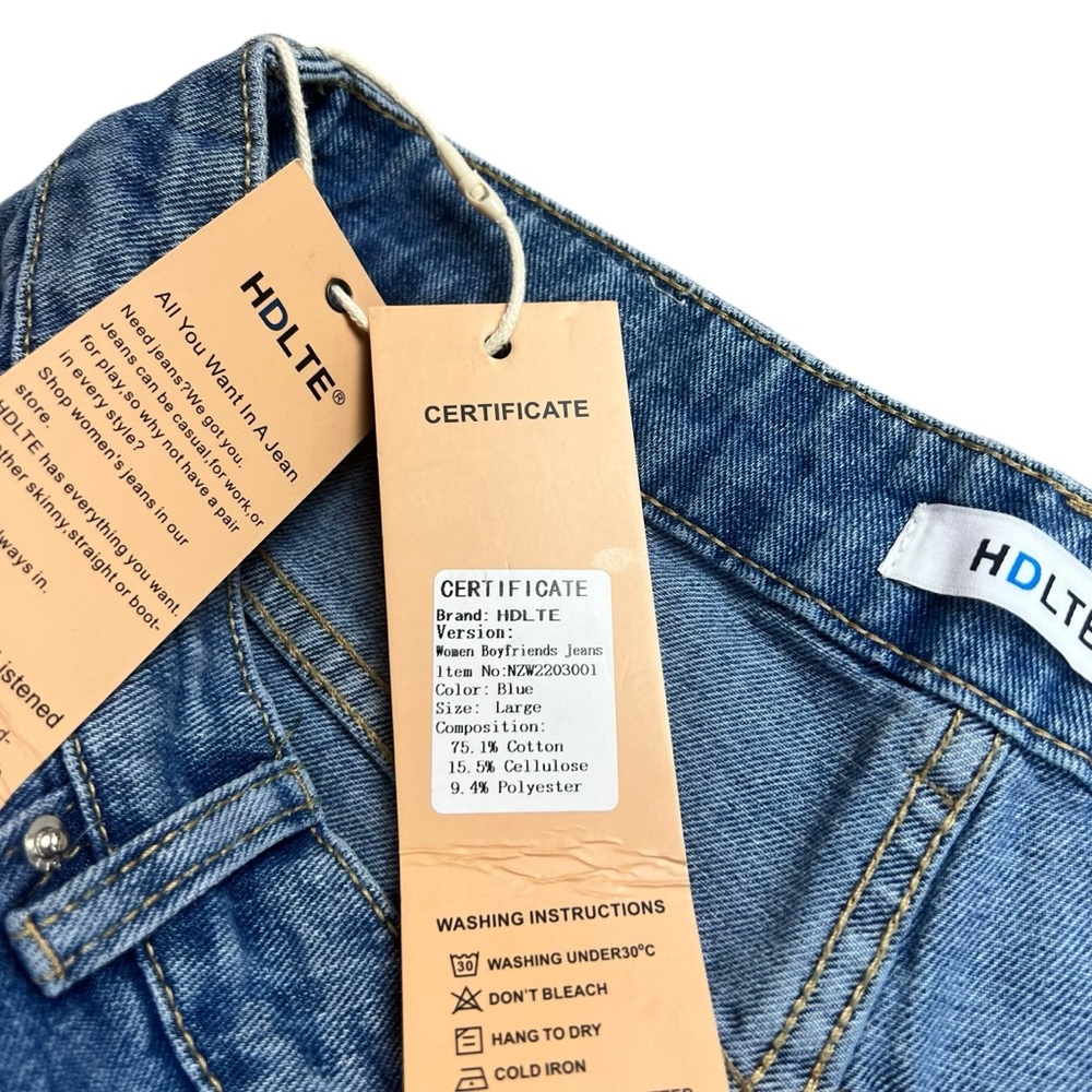 HDLTE NEW Women’s wide leg light wash Boyfriend Jeans Y2K SZ L - Picture 5 of 8